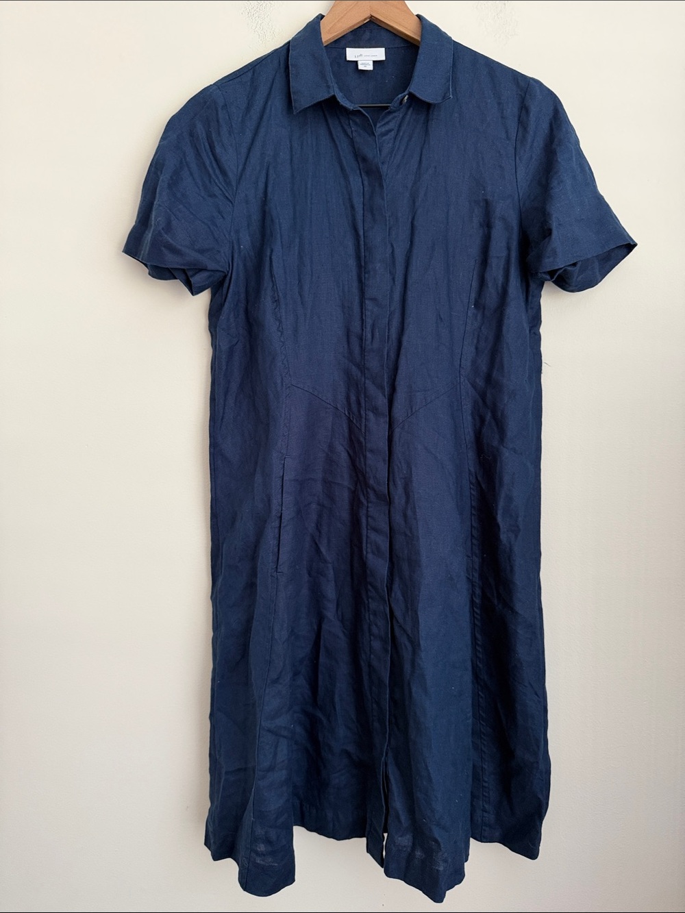 J. Jill Navy Blue Short-Sleeve Midi Shirt Dress
